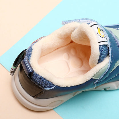 Children Leather Short Plush Sports Shoes Boys' Walking Cotton Shoes