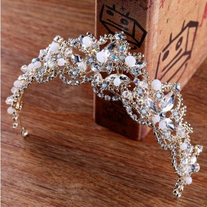 New Fashion Baroque Luxury Crystal AB Bridal Crown Tiara Light Gold Tiara Tiaras for Women Bride Hair Wedding Accessories