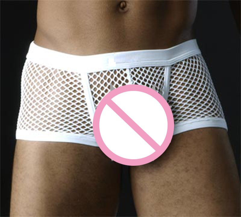 Svart Vit Sexiga Herr Boxershorts Transparent Mesh Se Through Erotiska kalsonger Lågväxt man Sex Underkläder Underkläder Trunk