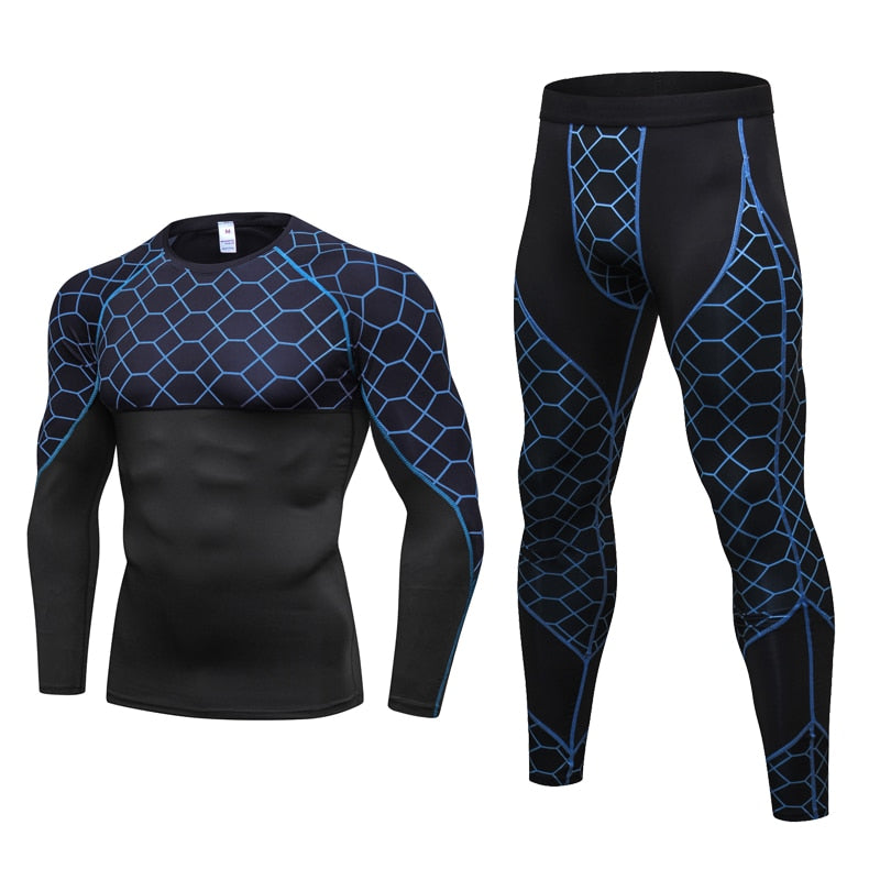 Costumes de jogging pour hommes Compression Run Vêtements de grille Ensemble de sport T-shirt long et pantalon Gym Fitness Collants d'entraînement Vêtements 2pcs Ensembles