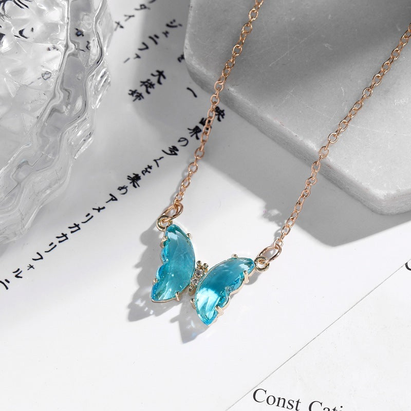 Girl Fantasy Glass Crystal Butterfly Necklace