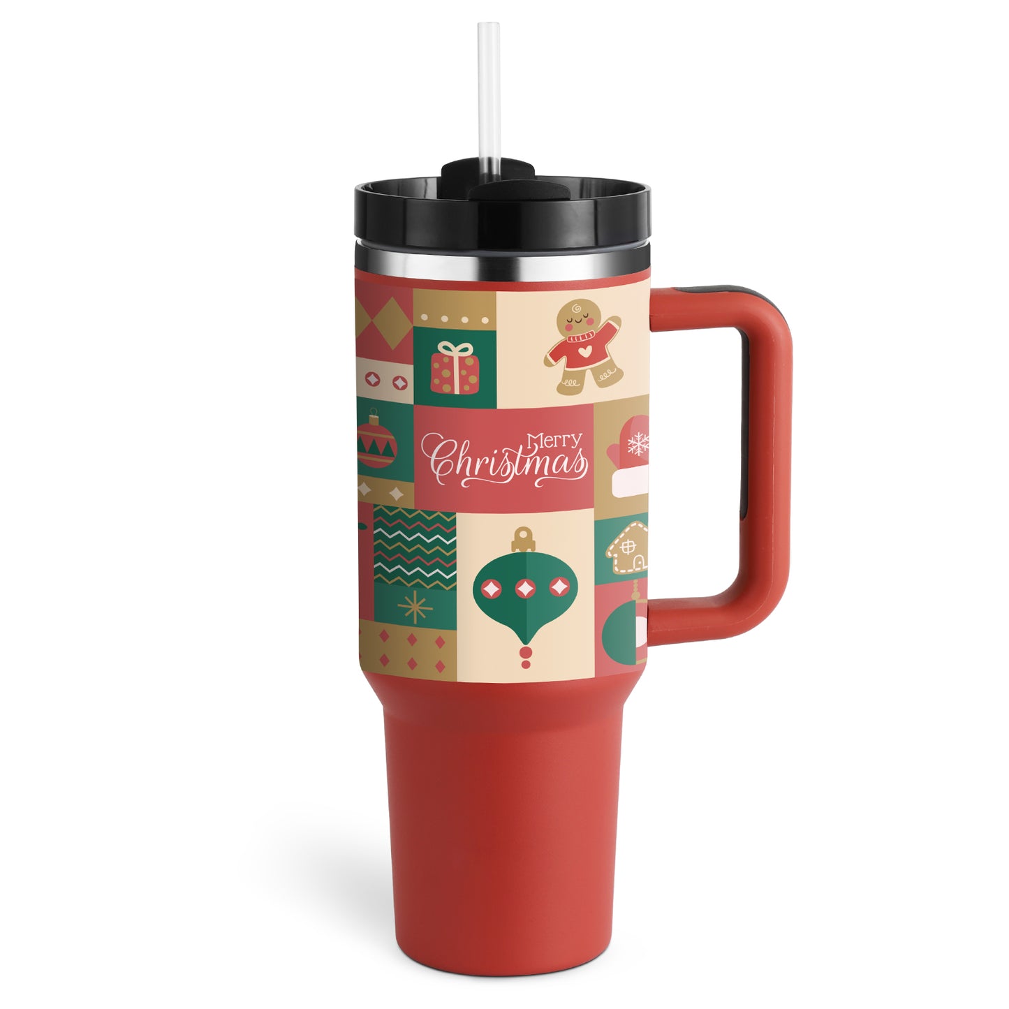 Tasse thermique de cadeau de saint valentin tasse d'isolation de café de paille de 40oz avec la poignée bouteille d'eau portative d'acier inoxydable de voiture tasse thermique sans BPA de voyage de grande capacité