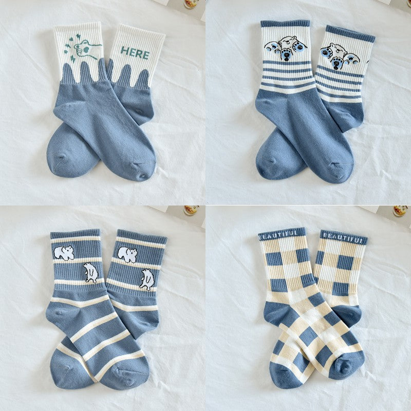 Student Socks Children's Medium Long Blue Striped Socks