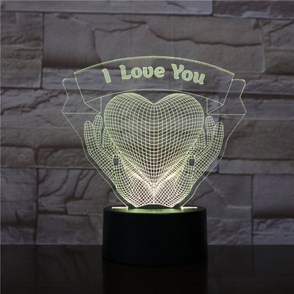 Cadeau de Saint Valentin mains tenant amour veilleuse 3D