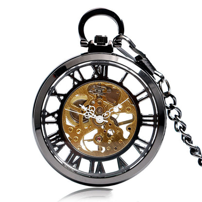 Hollow Roman Character Mechanical Pocket Watch