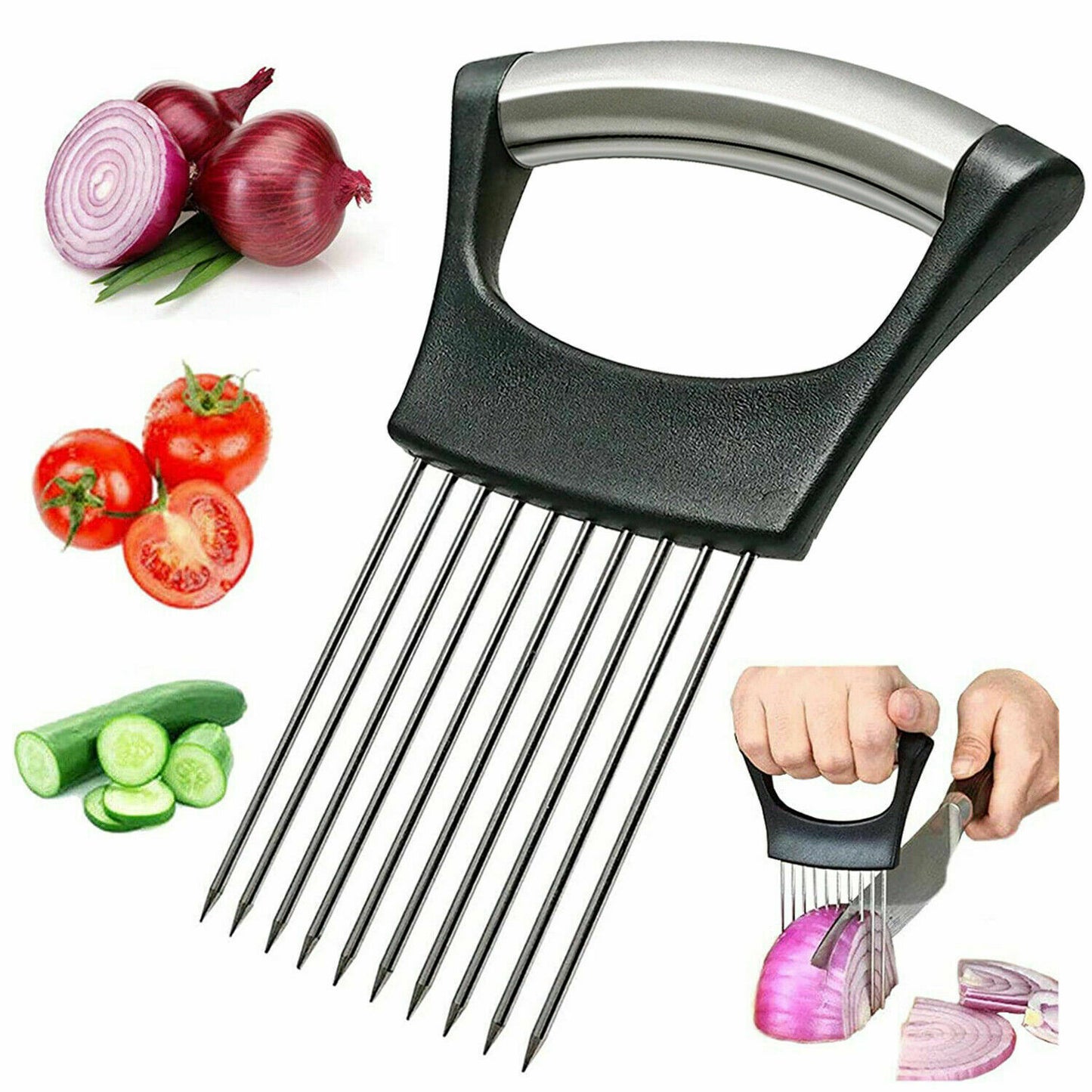 Food Slice Assistant - Rostfritt stål Lökhållare Slicer Tomat Cutter NonSlip 
