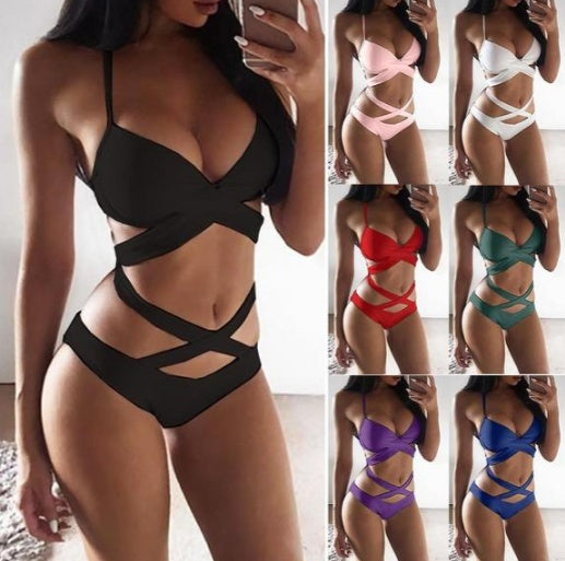 Sexig svartvit färgmatchande bikini för kvinnor, splitbaddräkt