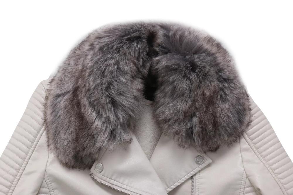 VESTE CHAUDE EN SIMILI CUIR AVEC COL FOURRURE DÉTACHABLE