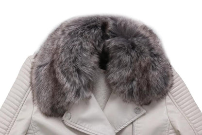VESTE CHAUDE EN SIMILI CUIR AVEC COL FOURRURE DÉTACHABLE