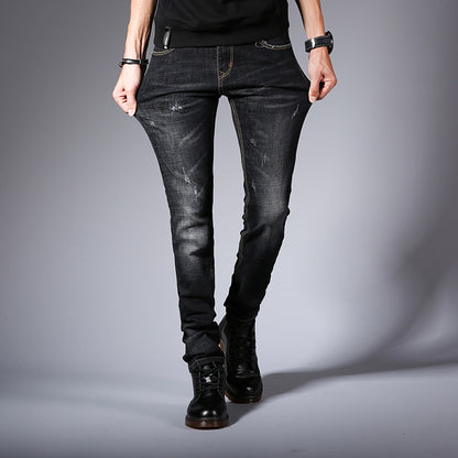 New Jeans Men\'s Korean Edition Fashion Slim Bottom Pants Young Students Elastic Black Pants