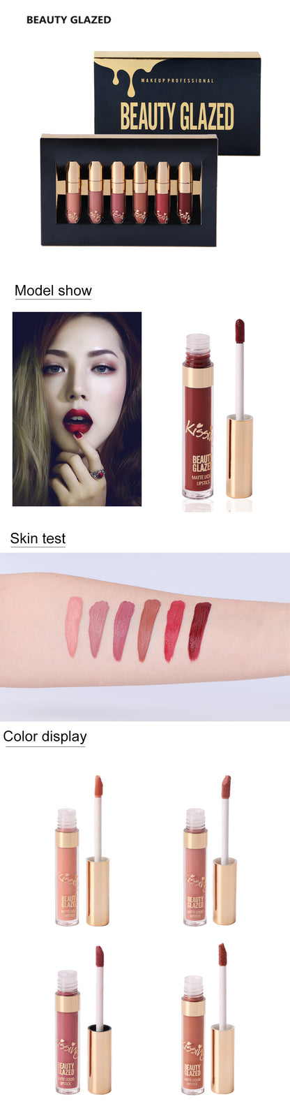 6 st/set Liquid Matte Lipstick Lätt att bära Långvarig läpp