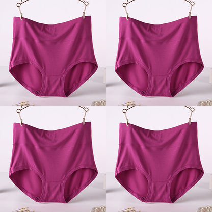 Women Underwear Soft Viscose Solid Color High Waist Panties 4pcs A Lot