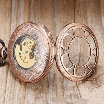 Skeleton Sun Flower Automatic Mechanical Pocket Watch