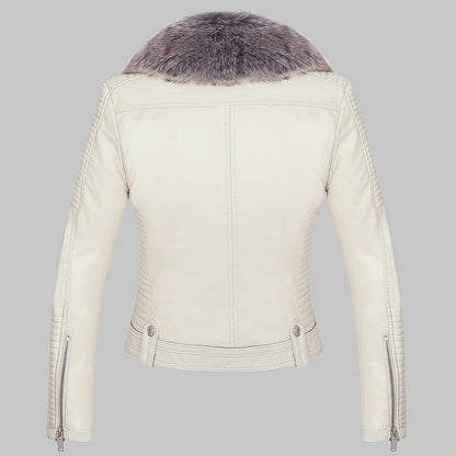 VESTE CHAUDE EN SIMILI CUIR AVEC COL FOURRURE DÉTACHABLE
