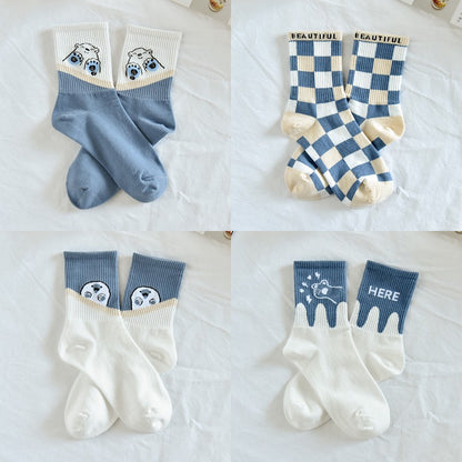 Student Socks Children's Medium Long Blue Striped Socks