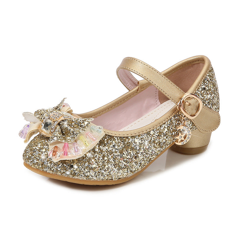 Chaussures à talons hauts pour filles, chaussures de princesse en cristal pour enfants moyens et grands