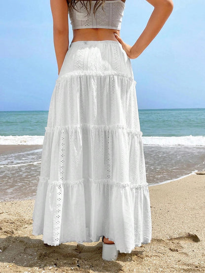 Women's Elastic Waist Mid-length Stitching Solid Skirt