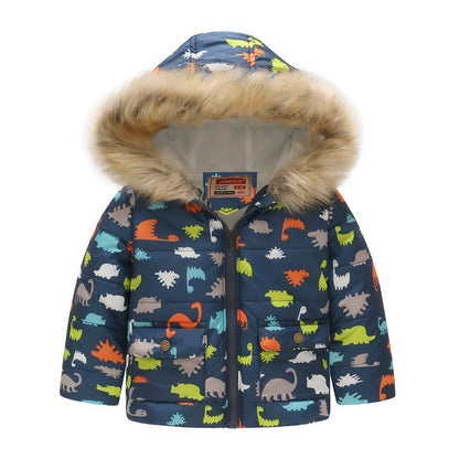 Boys and Girls Printed Hooded Children's Warm Cotton Jacket Thickened