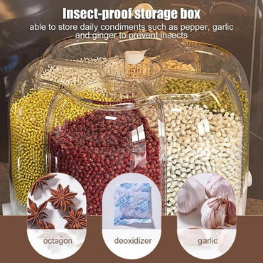 Large Food Storage Container 360 Rotating Rice Barrels Sealed Cereal Dispenser Rice Tank Grain Box Kitchen Storage Container