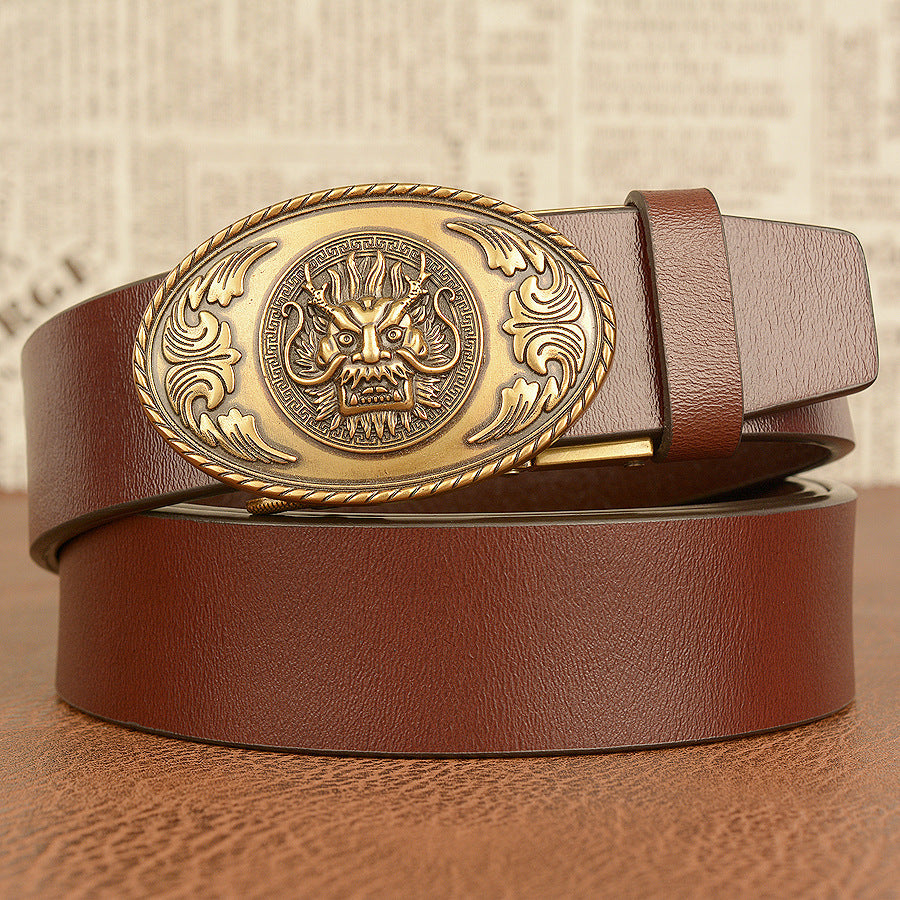 Men's Personality Belt Real Cowhide Ethnic Style Faucet Automatic