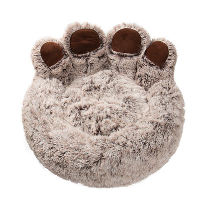 Lit rond pour chien et chat, grand tapis pour animaux de compagnie, longue peluche, sommeil profond, chaud, en forme de patte d'ours, coussin Super doux, lits calmes