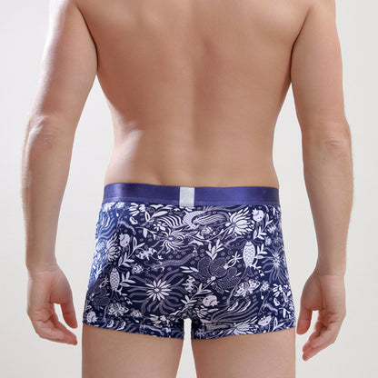 Mens All-Cotton Boxer Briefs With A Printed Design