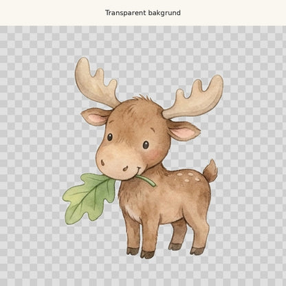 Älgkalv med löv – transparent PNG-motiv (clipart)