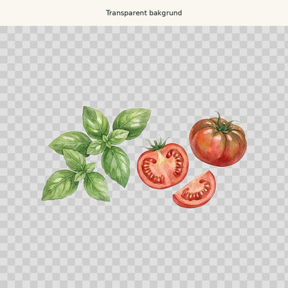 Basilika och tomat – transparent PNG-motiv (clipart)