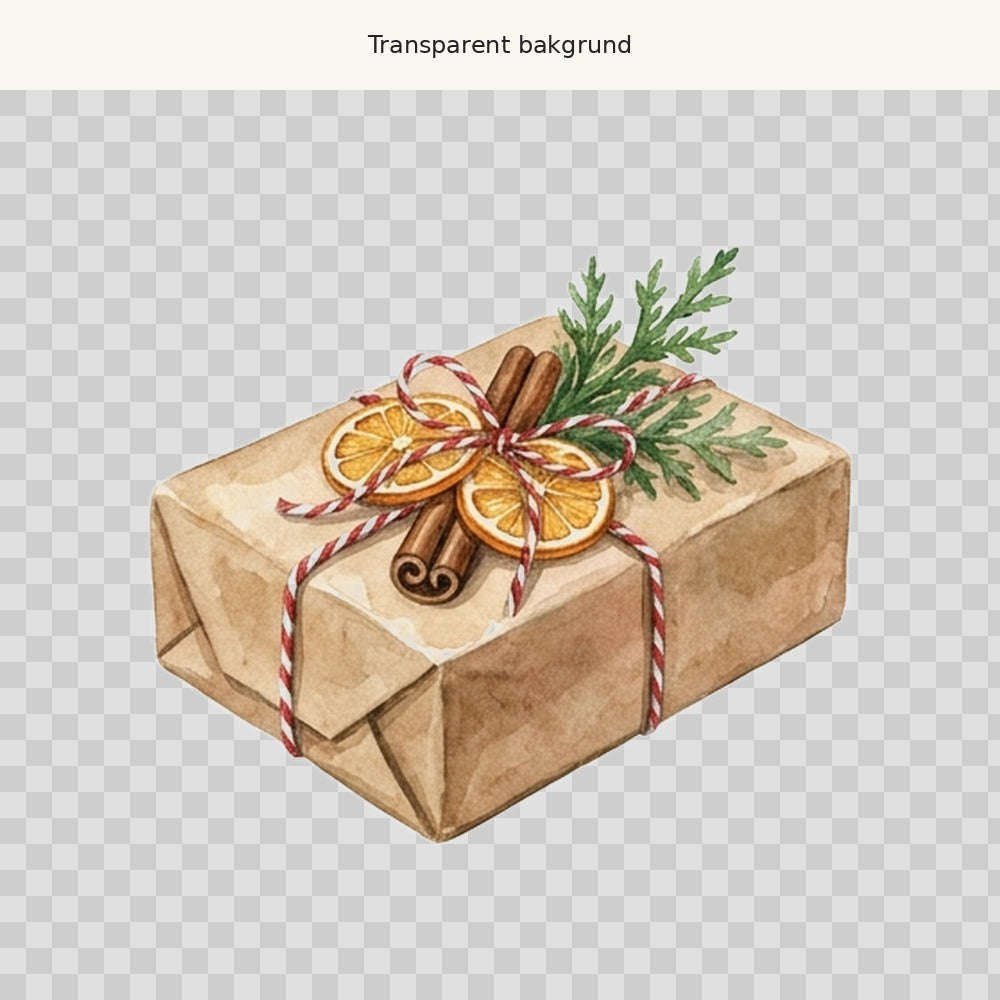 Julklapp med apelsin – transparent PNG-motiv (clipart)