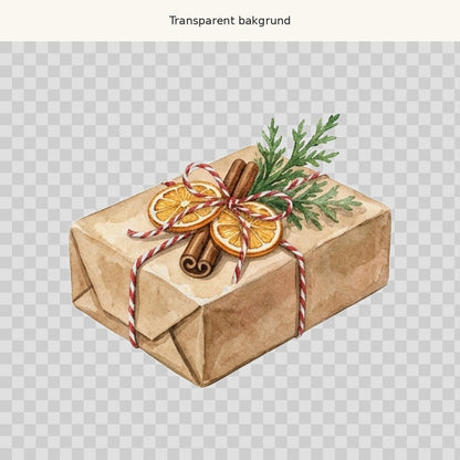Julklapp med apelsin – transparent PNG-motiv (clipart)