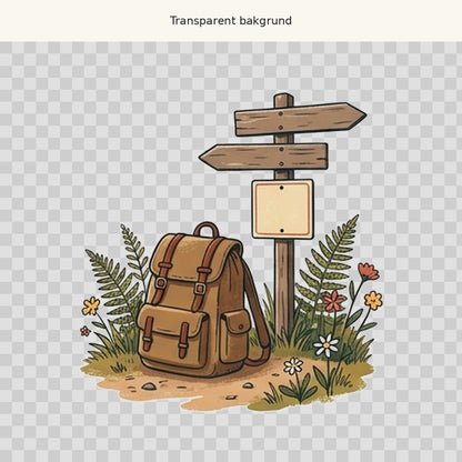 Ryggsäck vid vägskylt – transparent PNG-motiv (clipart)