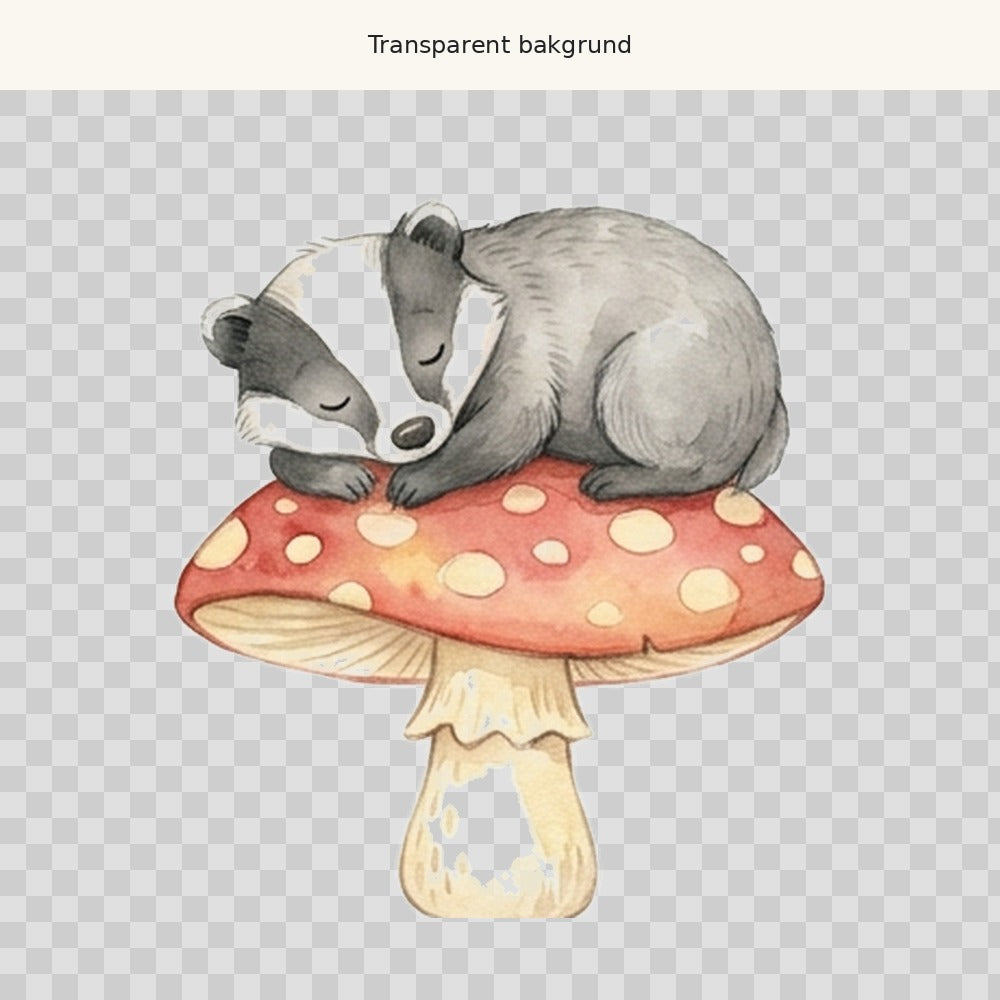 Grävling på svamp – transparent PNG-motiv (clipart)