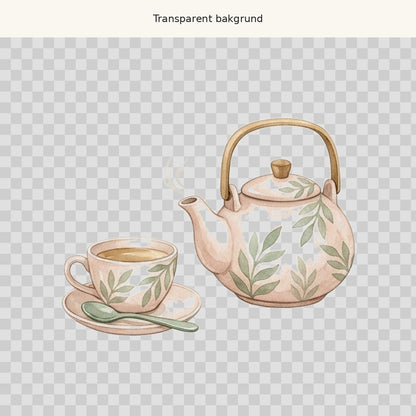Tekanna och kopp – transparent PNG-motiv (clipart)