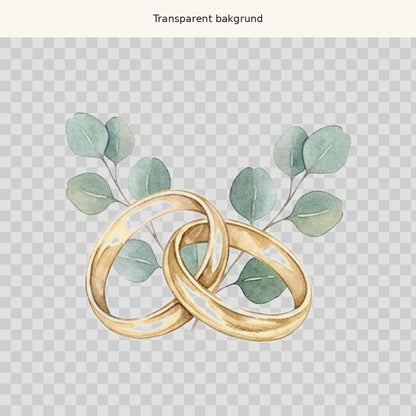Vigselringar och eucalyptus – transparent PNG-motiv (clipart)