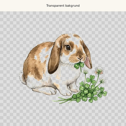 Kanin med klöver – transparent PNG-motiv (clipart)
