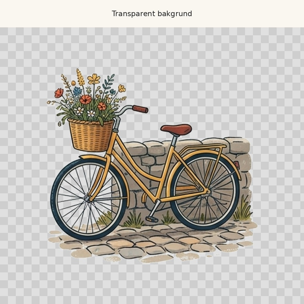 Gul cykel med blommor – transparent PNG-motiv (clipart)