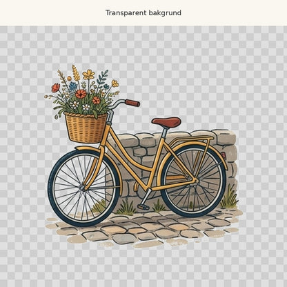 Gul cykel med blommor – transparent PNG-motiv (clipart)