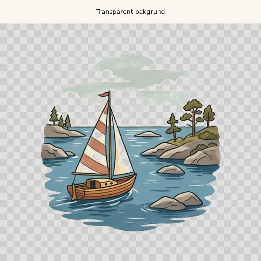 Segelbåt i skärgård – transparent PNG-motiv (clipart)