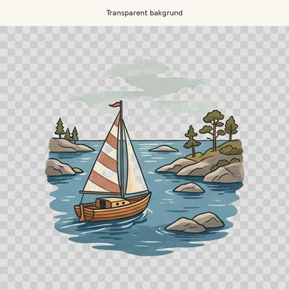 Segelbåt i skärgård – transparent PNG-motiv (clipart)