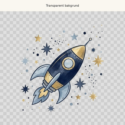 Raket bland stjärnor – transparent PNG-motiv (clipart)