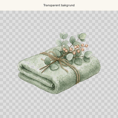 Handduk och eucalyptus – transparent PNG-motiv (clipart)