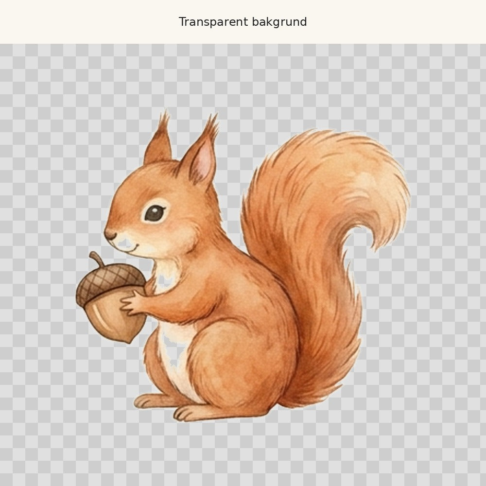 Ekorre med ekollon – transparent PNG-motiv (clipart)