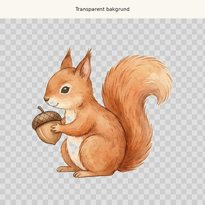 Ekorre med ekollon – transparent PNG-motiv (clipart)