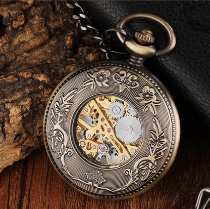 Large Flip Mechanical Pocket Watch Roman Carved Hollow Classic Mechanical Watch Pocket Watch