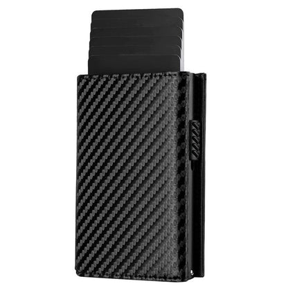 Carbon Fiber Large Capacity Automatic Aluminum Box Anti-theft Swiping Multiple Card Slots Tri Fold Card Holder Wallet