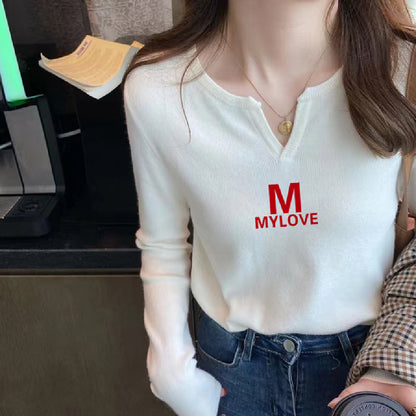 Fashion White V-neck Bottom Shirt For Women