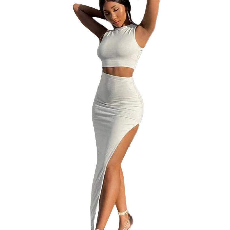 Women's Short Top Split Hip Skirt Two-piece Set Dress