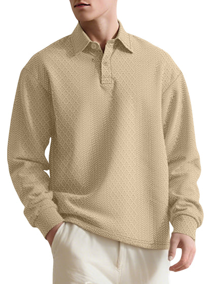 Texture Jacquard Solid Color Men's Long-sleeved Polo Shirt Lapel Loose Sweater