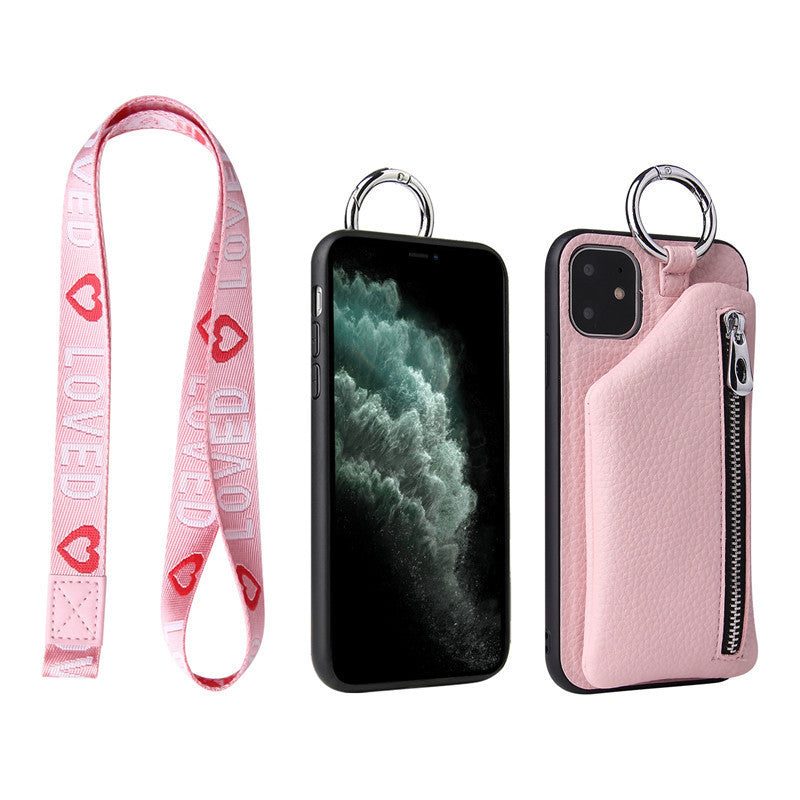 PU-läderrem Sladd Myntväska Telefonfodral Crossbody Neck Lanyard Plånboksfodral