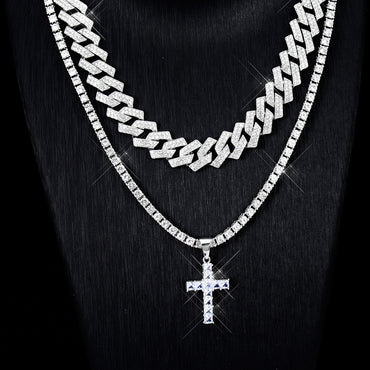 Zircon Croix Pendentif Collier Hip Hop Plein Miami Curb Chaîne Cubaine Glacé Pavé Strass Bling Rappeur Colliers Pour Hommes Hommes Et Femmes Clavicule Chaîne Bijoux